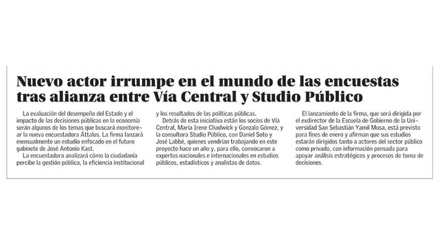 Nuevo actor irrumpe en el mundo de las encuestas tras alianza entre Vía Central y Studio Público